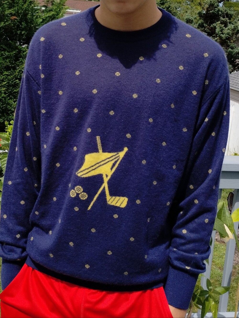 Golf Motif Reversible Cashmere Crewneck  Sweater Large